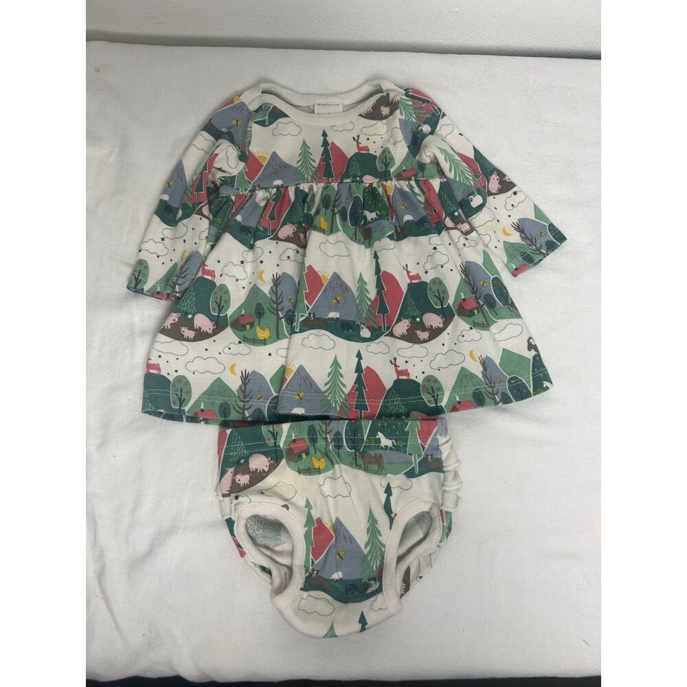 HANNA ANDERSSON Long Sleeve Mountain Farm Play Dress & Bloomer Size 3-6 Months
